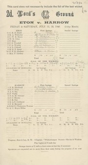 ETON V HARROW 1946 CRICKET SCORECARD