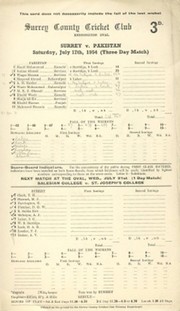 SURREY V PAKISTAN 1954 CRICKET SCORECARD