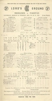 MIDDLESEX V PAKISTAN 1954 CRICKET SCORECARD