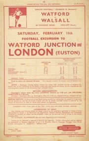 WATFORD V WALSALL 1950 FOOTBALL RAILWAY HANDBILL