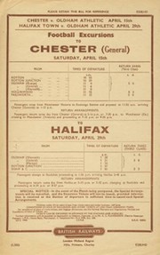 CHESTER CITY V OLDHAM ATHLETIC 1950 (RAILWAY HANDBILL)