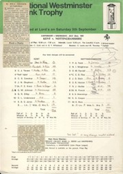 KENT V NOTTINGHAMSHIRE 1981 CRICKET SCORECARD - SIGNED BY RANDALL & RICE