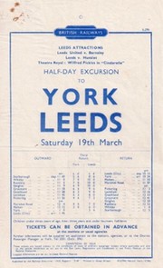 LEEDS UNITED V BARNSLEY 1949 FOOTBALL RAILWAY HANDBILL