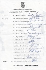 NEW ZEALAND TOUR OF ENGLAND 1978 (OFFICIAL TEAM SHEET)