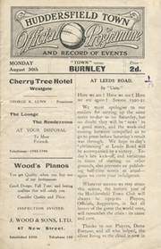 HUDDERSFIELD TOWN V BURNLEY 1920-21 FOOTBALL PROGRAMME (BURNLEY CHAMPIONSHIP)