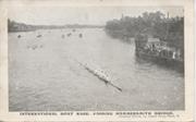 INTERNATIONAL BOAT RACE - PASSING HAMMERSMITH BRIDGE 1906 POSTCARD