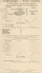 YORKSHIRE V WEST INDIES 1933 CRICKET SCORECARD