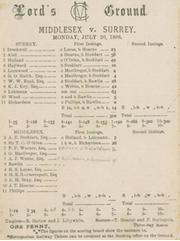 MIDDLESEX V SURREY 1896 CRICKET SCORECARD