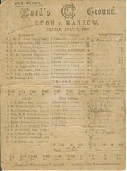 ETON V HARROW 1887 CRICKET SCORECARD