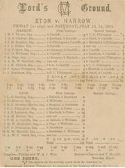 ETON V HARROW 1894 CRICKET SCORECARD