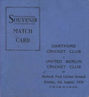 DARTFORD CC V UNITED BERLIN CC 1930 CRICKET SCORECARD