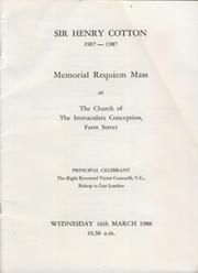 SIR HENRY COTTON - MEMORIAL REQUIEM MASS 1988 (ORDER OF SERVICE)