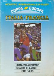 ITALY V FRANCE 1991 RUGBY PROGRAMME