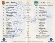 ENGLAND V ARGENTINA 1990 SIGNED RUGBY PROGRAMME