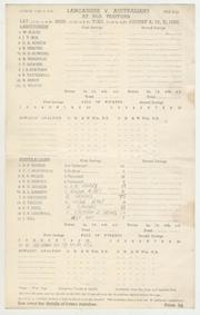 LANCASHIRE V AUSTRALIANS 1953 CRICKET SCORECARD