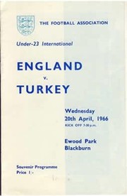 ENGLAND U23 V TURKEY U23 1966 FOOTBALL PROGRAMME