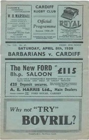 BARBARIANS V CARDIFF 1939