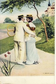 TENNIS COUPLE HUGGING WITH CASTLE IN BACKGROUND