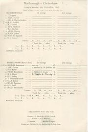 MARLBOROUGH V CHELTENHAM 1962 CRICKET SCORECARD