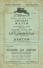 LITTLEBOROUGH V ASHTON 1952 CRICKET SCORECARD (INCLUDING C.S. NAYUDU - INDIA)
