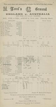 ENGLAND V AUSTRALIA 1945 CRICKET SCORECARD