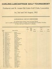 CARLING-LANCASTRIAN GOLF TOURNAMENT 1962 - COMPETITORS LIST