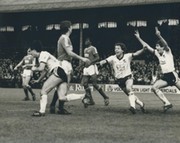 FULHAM  V BRIGHTON 1985 (WILSON CELEBRATES) FOOTBALL PRESS PHOTOGRAPH