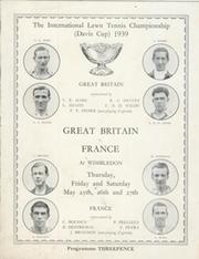GREAT BRITAIN V FRANCE 1939 (DAVIS CUP) TENNIS PROGRAMME