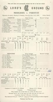 MIDDLESEX V PAKISTAN 1974 CRICKET SCORECARD