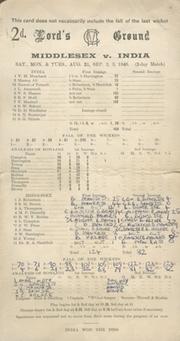 MIDDLESEX V INDIA 1946 CRICKET SCORECARD