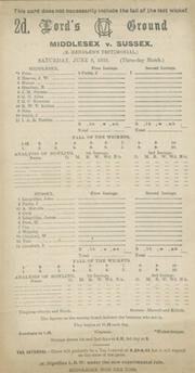 MIDDLESEX V SUSSEX 1935 CRICKET SCORECARD