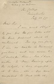 CHARLES WORDSWORTH SIGNED LETTER 1871 - INSTIGATOR OF BOAT RACE AND CRICKET VARSITY MATCH