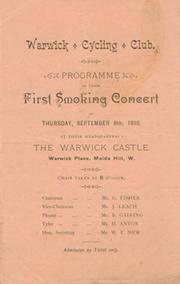 WARWICK CYCLING CLUB (MAIDA VALE) 1892 - PROGRAMME OF FIRST SMOKING CONCERT