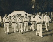 AUSTRALIA TAKING THE FIELD AT ARUNDEL 1956 CRICKET PHOTOGRAPH