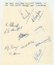 DEVON COUNTY CRICKET CLUB 1954 SIGNED SHEET