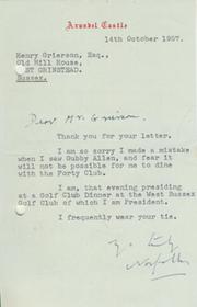DUKE OF NORFOLK 1957 SIGNED CRICKET LETTER
