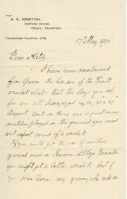 A.E. NEWTON (SOMERSET) 1935 CRICKET LETTER