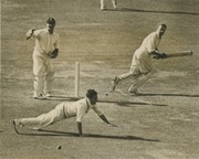 ENGLAND V AUSTRALIA 1953 (MORRIS GETS THE BALL PAST BAILEY) CRICKET PHOTOGRAPH