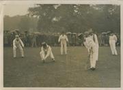CRICKET MATCH RE-ENACTMENT 1920S PRESS PHOTOGRAPH