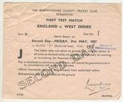 ENGLAND V WEST INDIES 1957 (EDGBASTON) CRICKET MATCH TICKET