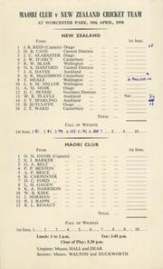 MAORI CLUB V NEW ZEALAND 1958 CRICKET SCORECARD
