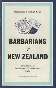 BARBARIANS V NEW ZEALAND 1974 RUGBY UNON PROGRAMME