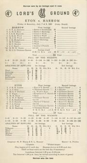ETON V HARROW 1961 CRICKET SCORECARD