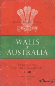 WALES V AUSTRALIA 1958 RUGBY UNION PROGRAMME