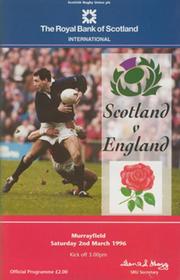 SCOTLAND V ENGLAND 1996 RUGBY PROGRAMME