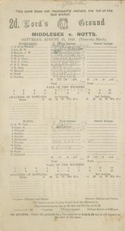 MIDDLESEX V NOTTINGHAMSHIRE 1925 CRICKET SCORECARD