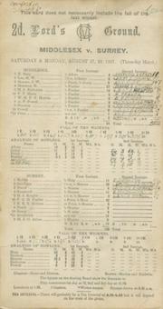 MIDDLESEX V SURREY 1927 CRICKET SCORECARD