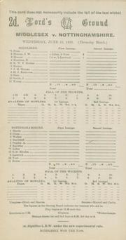 MIDDLESEX V NOTTINGHAMSHIRE 1935 CRICKET SCORECARD