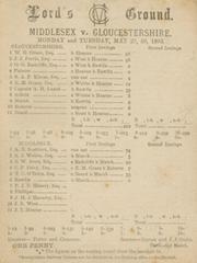 MIDDLESEX V GLOUCESTERSHIRE 1893 CRICKET SCORECARD - GRACE SCORED 96