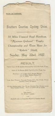 SOUTHERN COUNTIES CYCLING UNION TIME TRIAL 1927 - WON BY FRANK SOUTHALL